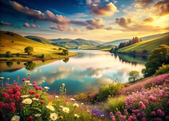 Obraz premium Vintage Landscape Photography in Soft Colors, Capturing the Beauty of Nature with Painterly Techniques for Artistic Home Decor and Serenity in Outdoor Scenes