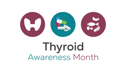 Thyroid Awareness Month observed each year during January. Healthcare Medical Awareness concept. Vector template for banner, greeting card, poster with background.