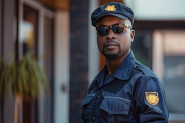 Obraz premium Serious police officer and security generative AI picture