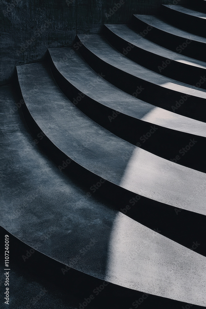 Poster explore the minimalistic elegance of modern concrete staircase design with intricate shadows and geo