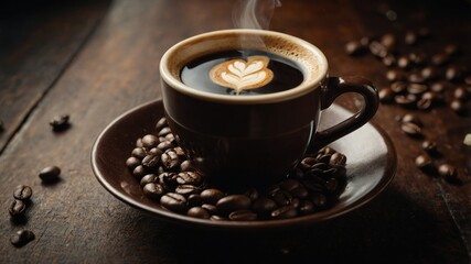 Fototapeta premium Freshly roasted coffee beans on rustic surface
