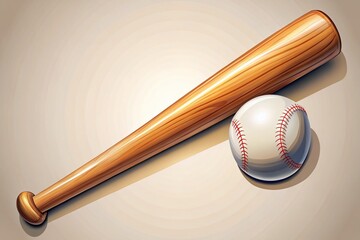 Vintage Style Baseball Goods Illustration Featuring a Cartoon Bat and Ball in a Flat Design for Sport-Themed Decor and Merchandise