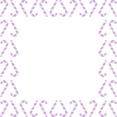 Candy cane. Square frame of striped purple and white lollipops. Place for text. Color vector illustration. Isolated colorless background. Flat style. Christmas decoration made of sweet treat. 