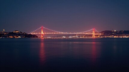 Obraz premium Glowing Bosphorus Bridge Silhouette at Night