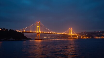 Fototapeta premium Glowing Silhouette of the Bosphorus Bridge at Night