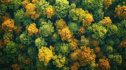 Naklejka premium Aerial Perspective of Autumn Forest in Yellow-Green