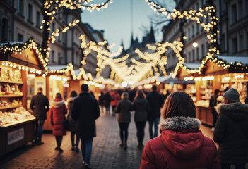 Obraz premium people walking in the city christmas market
