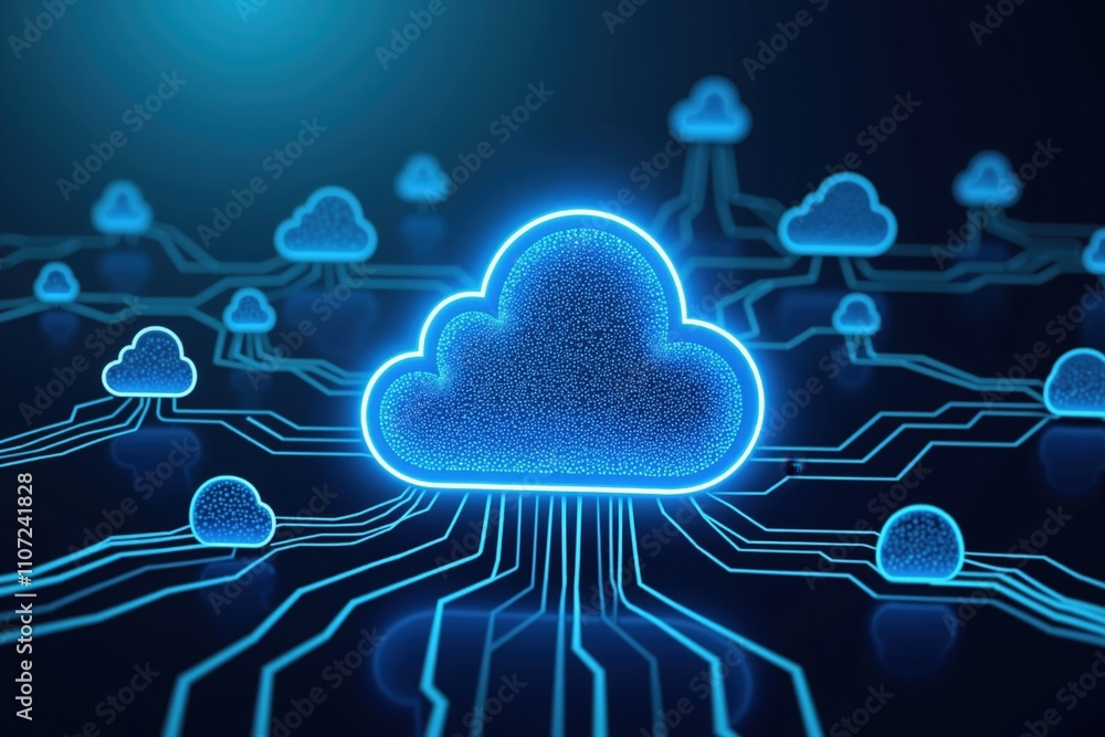 Aufkleber digital cloud connectivity: futuristic network infrastructure and data exchange.