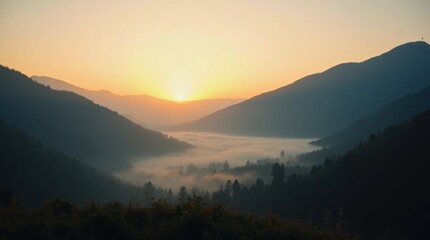 Fototapeta premium Misty Mountain Valley Sunrise