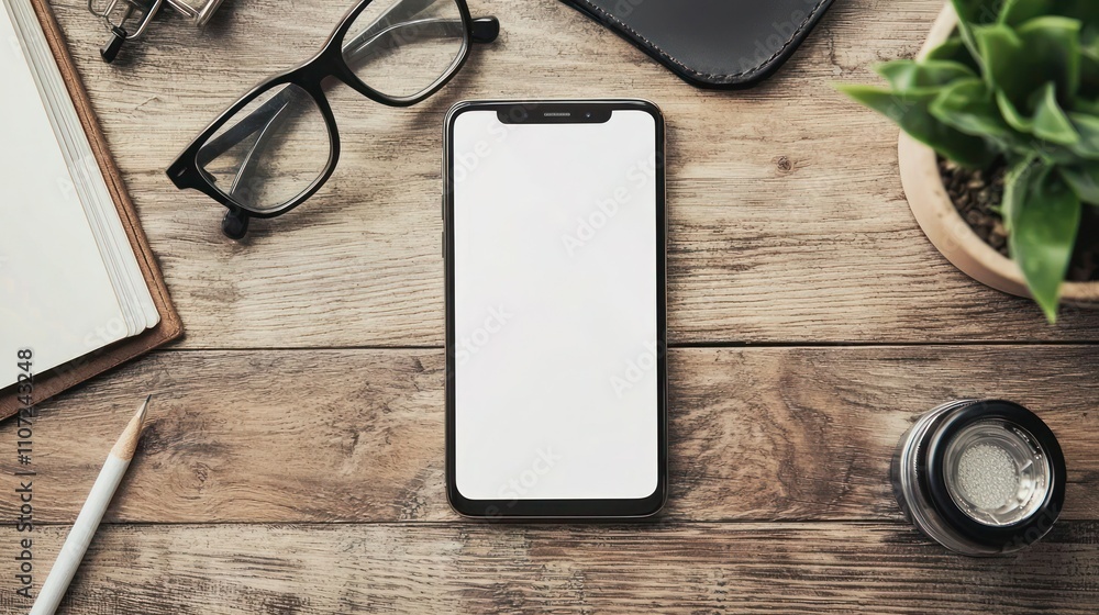 Poster smartphone mockup: a sleek smartphone with a blank screen ready for a customizable app or website de