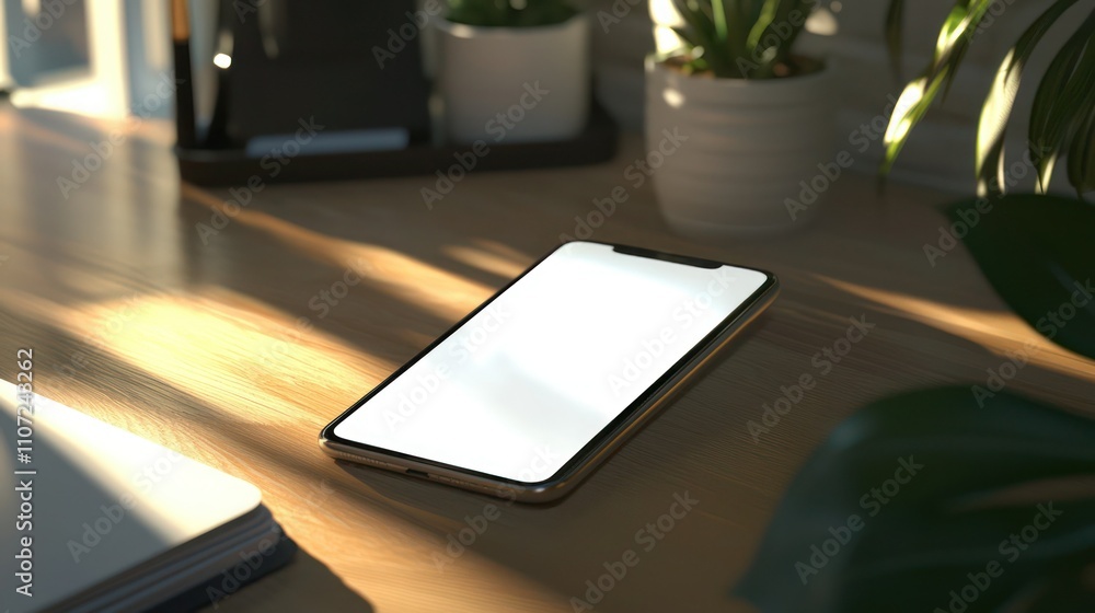 Poster smartphone mockup: a sleek smartphone with a blank screen ready for a customizable app or website de