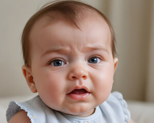Fototapeta premium Portrait of baby girl making confused face expression