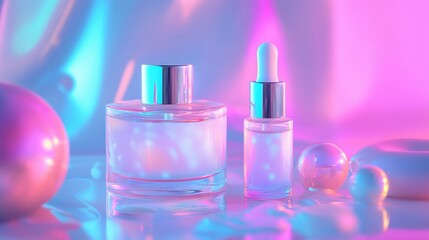 Elegant Cosmetic Bottles with Colorful Background