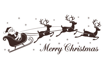 Merry Christmas with Santa Claus, Santa Claus in a sleigh being pulled by reindeer creating a festive holiday scene