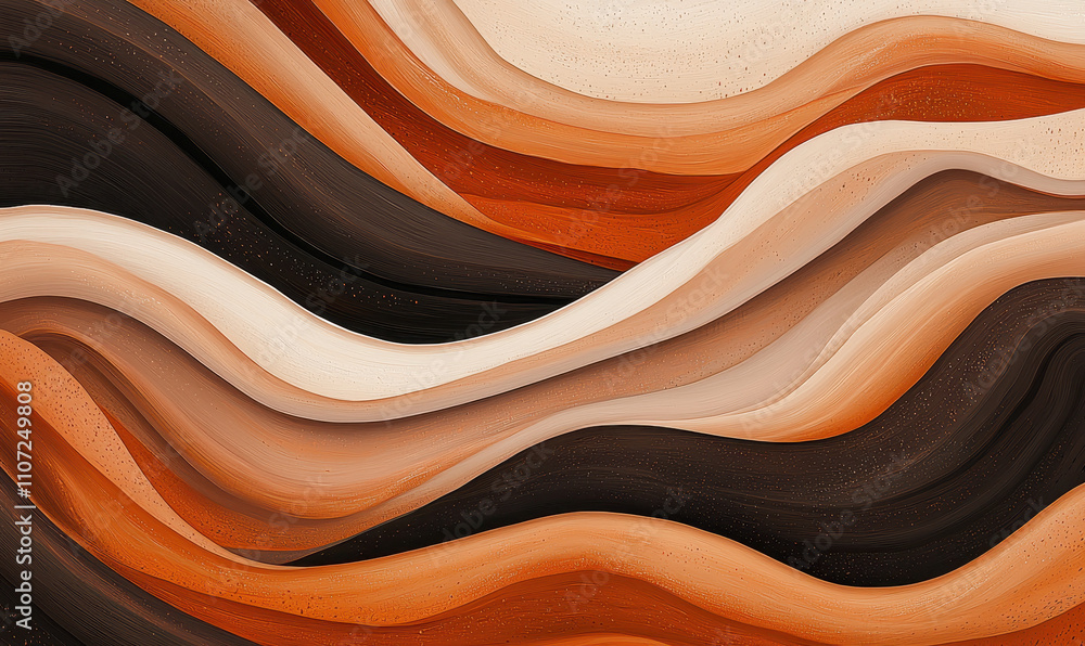 Poster elegant abstract wave patterns in earthy tones - dynamic design with fluid curves and textured aesth