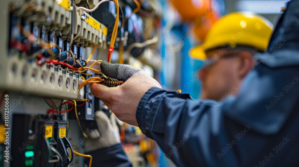 Poster a worker demonstrating how to properly secure and tag electrical equipment to prevent potential acci