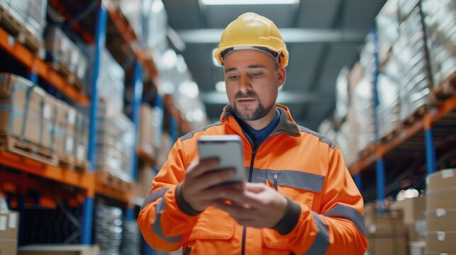 A worker is shown using a mobile app to scan and track inventory making sure that all materials are accounted for and used efficiently.