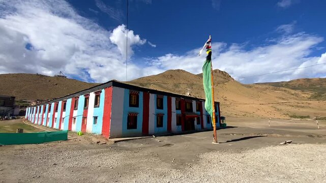 Komic monastery with himalaya mountains in komic village the world's highest motorable village in Himachal Pradesh, India.