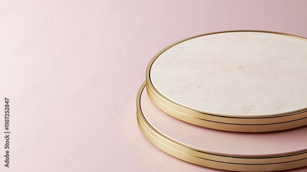 Poster elegant round display platforms against soft pink background copy space