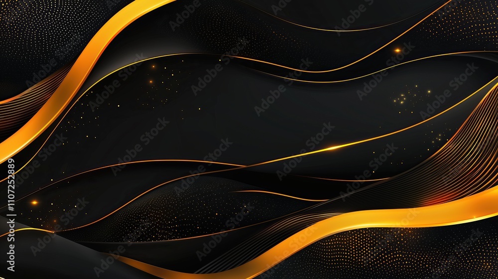 Poster Elegant golden wave pattern on black background
