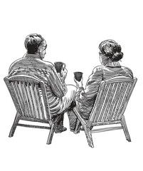 a pair of grandparents enjoying hot tea as dusk falls