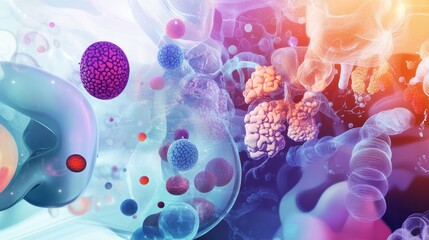 An abstract representation of the human endocrine system with animated, colorful glands and hormonal pathways, set against a sleek