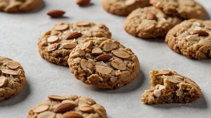Healthy vegan almond cookies on white table