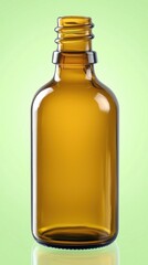 Empty amber glass bottle on green background vertical format