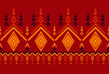 Embroidered cross-stitch ethnic fabric Geometric ornament ethnic pattern design. Use for fabric, textile, interior decoration elements, upholstery, and wrapping.