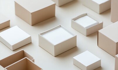 Beige and White Cardboard Boxes Arranged on a Surface