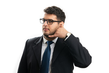 Corporate businessman making phone gesture using fingers