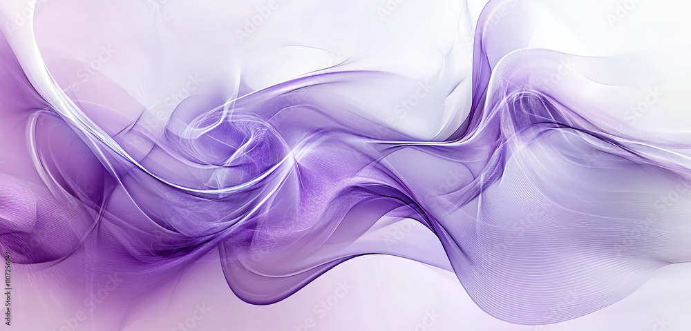 Poster Swirling purple fabric creates ethereal patterns in soft light, evoking a sense of tranquility and depth