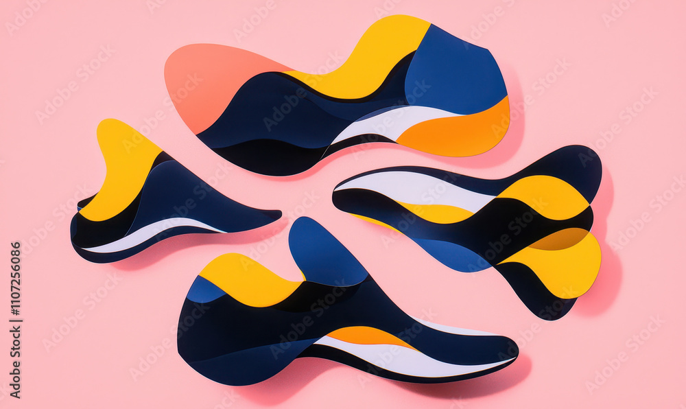 Aufkleber dynamic abstract shapes in vibrant colors: a playful and modern artistic expression with bold design