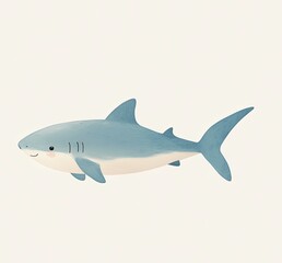 Obraz premium Cute cartoon shark swimming in a calm ocean with a friendly expression and vibrant colors