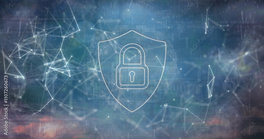 Poster image of padlock on shield with network of connections over blue background