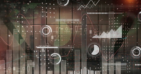 Image of financial data processing over dark background