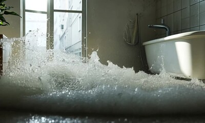 Bathroom Flood: Overflowing Water Disaster Scene