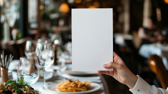 Blank Menu Card Held In A Restaurant Setting