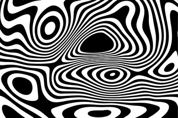 Abstract optical illusion wave. Black and white lines with distortion effect. Vector geometric stripes pattern. Eps 10