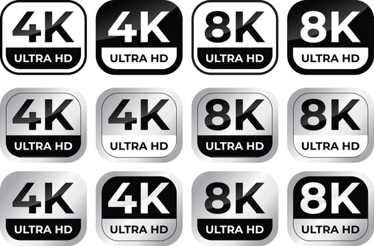 4K 8K Ultra HD video format vector icon set. High resolution web tv screen symbol, vector illustration