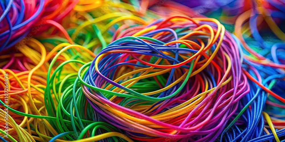 Poster vibrant macro capture of messy rainbow lines in abstract clipart style with vivid colors and intrica