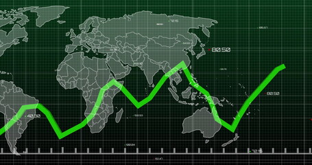 Image of data processing over diagrams and world map
