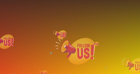 Image of follow us text with icons on yellow background