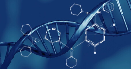 Image of scientific data processing over dna strand spinning