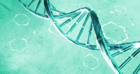 Image of scientific data processing over dna strand spinning