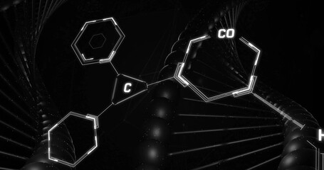 Image of scientific data processing over dna strand spinning