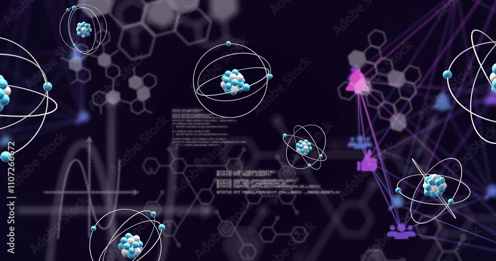 Poster image of atoms and scientific data processing over network of connections