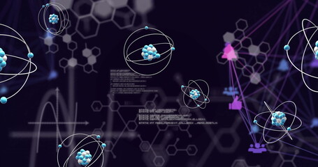 Image of atoms and scientific data processing over network of connections © vectorfusionart