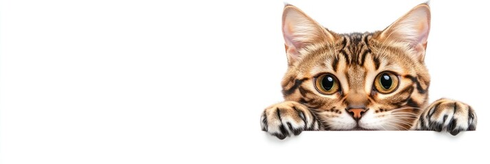 A cute cat peeking over a surface, showcasing its playful expression.