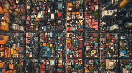 Fototapeta premium Aerial view of a dense, colorful cityscape.